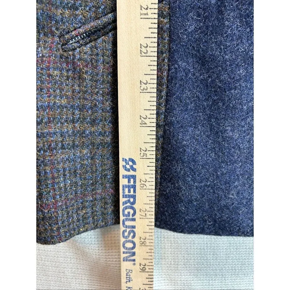 Patchwork Wool Jacket Blue Plaid Zip Front Vtg10 Dark Academia Quiet Luxury
